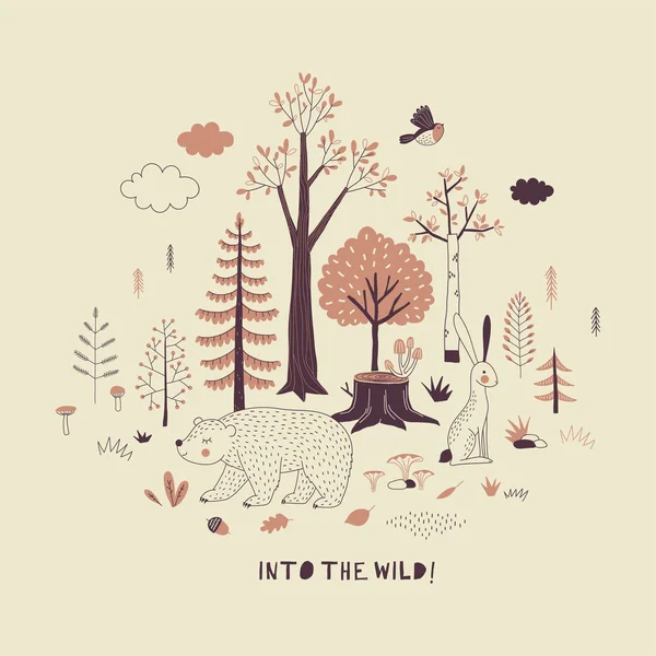 Otoño Bosque tema vector ilustración . — Vector de stock