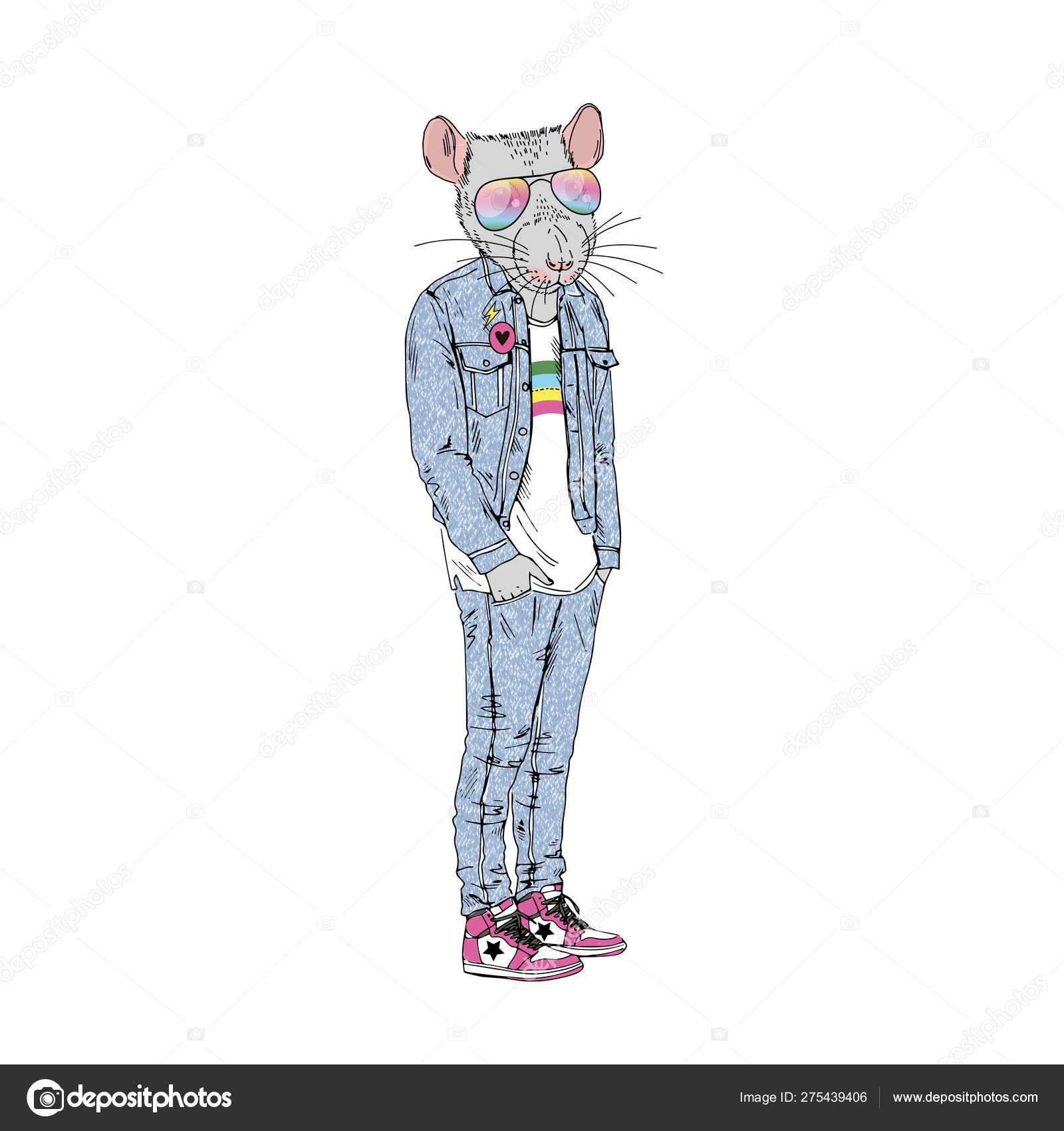 Anthropomorphic Rat hand drawn illustration Stock Vector Image by  © #275439406