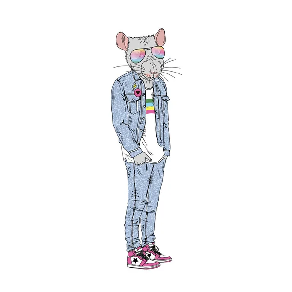 Anthropomorphic Rat hand drawn illustration — Stock Vector