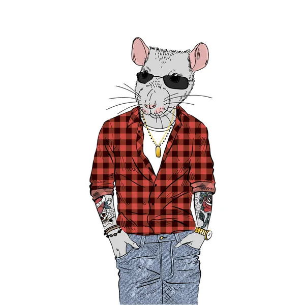 Illustration dessinée à la main par Rat anthropomorphe — Image vectorielle