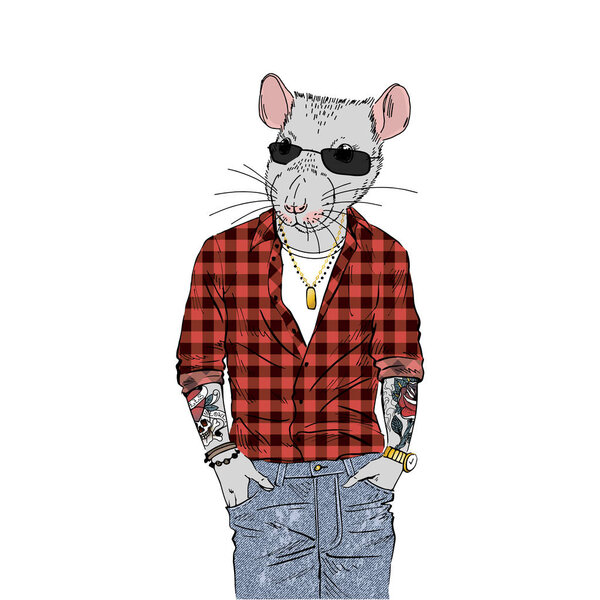 Anthropomorphic Rat hand drawn illustration