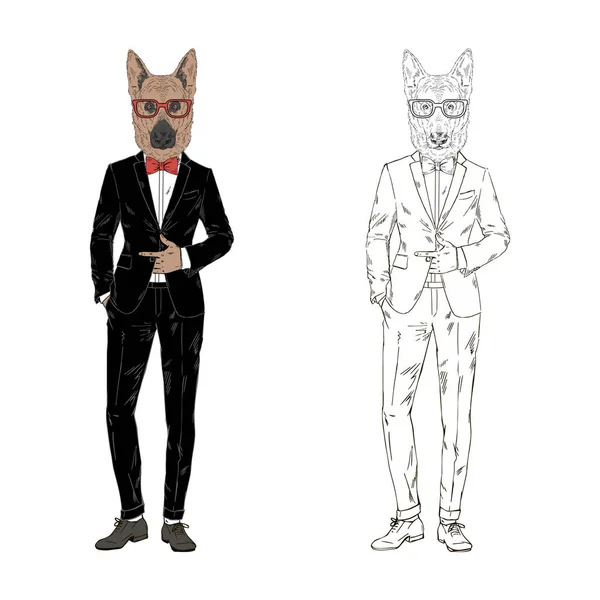 Hond gentleman gekleed in Tuxedo. — Stockvector