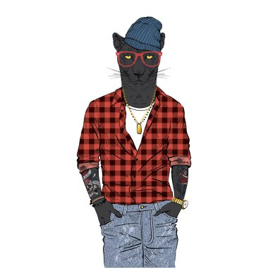 Black Panther man dressed up in urban hipster style clipart
