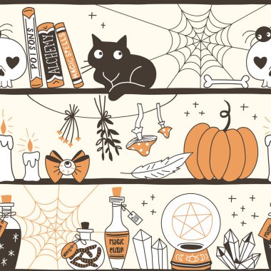 Witchy şeyler el vektör sorunsuz desen çizilmiş