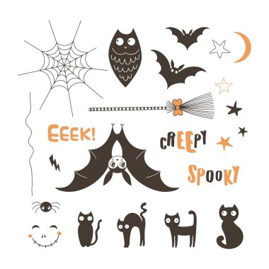 Cadılar Bayramı yaratıkları düz vektör çizimler seti