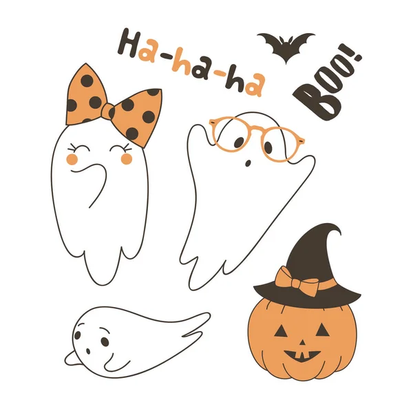 Cute ghosts flat vector illustrations set — Stock Vector