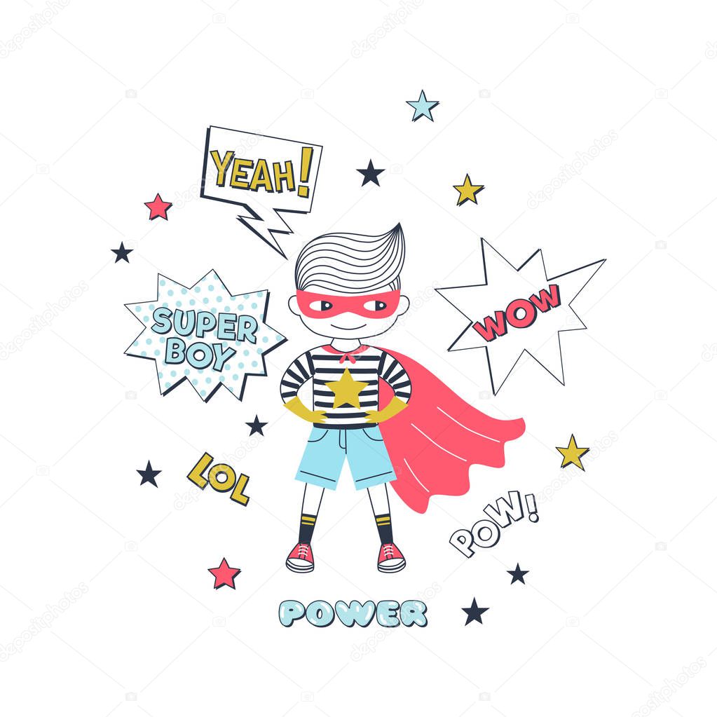 Child in superhero costume vector illustration