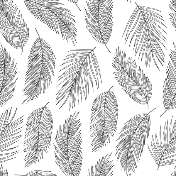 Palm leaves black ink vector seamless pattern — Stock Vector