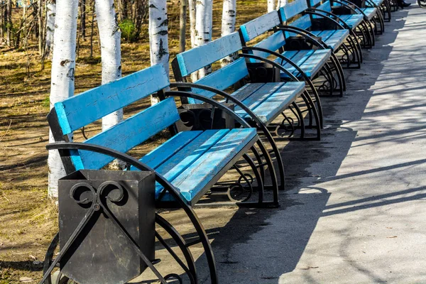 Een Aantal Mooie Blauwe Banken Het Pret Park — Stockfoto