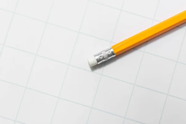 Yellow Pencil Eraser Lies Paper Cage School — Stock Photo, Image