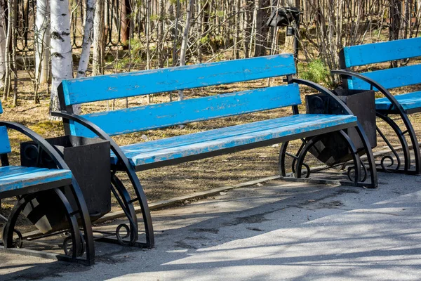 Blå Bänk Nöjesparken — Stockfoto