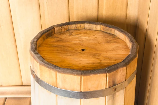 Wooden bucket in the sauna — Stock Photo, Image