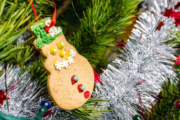 Juguete Año Nuevo Galletas Colgadas Una Rama Árbol —  Fotos de Stock