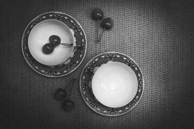 Tea set with cherry.