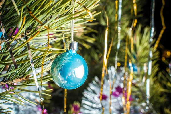 Juguete Año Nuevo Bola Colgada Rama Del Árbol —  Fotos de Stock