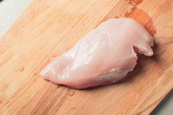 Tender Chicken Breast Fillet Cutting Wooden Board — Stock Photo, Image