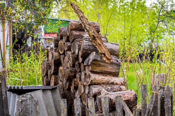 Beautiful Pile Wood Lies Pile Fence — Stock Photo, Image