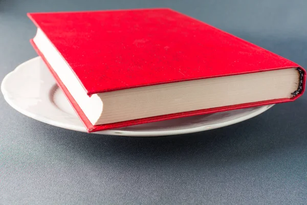 Красива червона книга лежить на білій тарілці — стокове фото