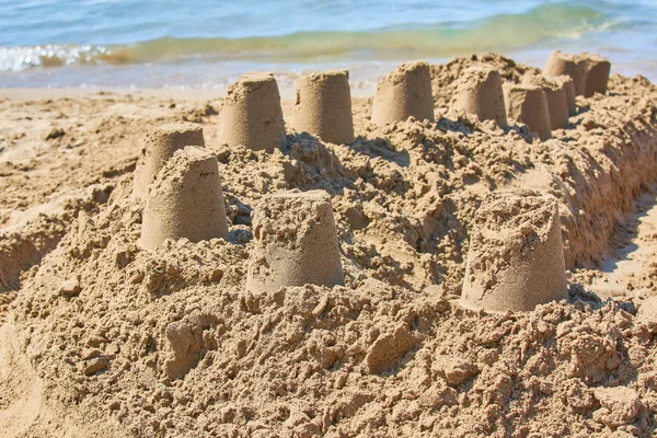 Sand Castle Made Childrens Bucket Beach — Stock Photo, Image