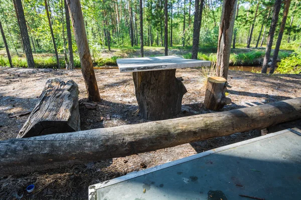 Summer Camp Rest Bench Table Forest — Stock Photo, Image