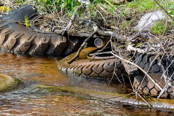 Oude Rubberen Band Van Een Grote Machine — Stockfoto