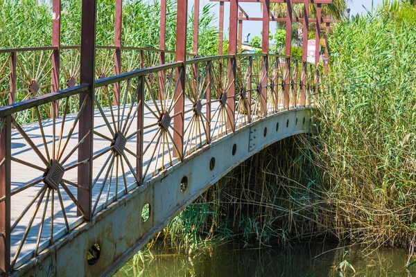 绿草中的老锈桥过河. — 图库照片