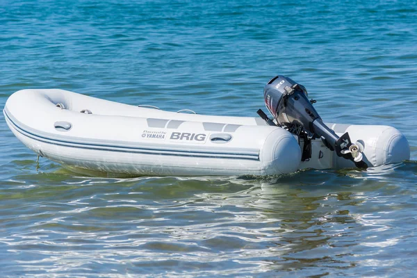 SIDE, TURKEY - JUNE 02, 2018: Rubber boat with motor on sea. — Stock Photo, Image