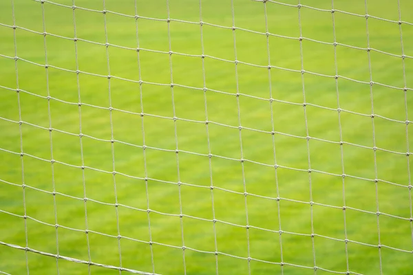 White football net on green field. Royalty Free Stock Photos