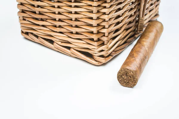 Long Cigar Twisted Sheets Wicker Basket White Background — Stock Photo, Image