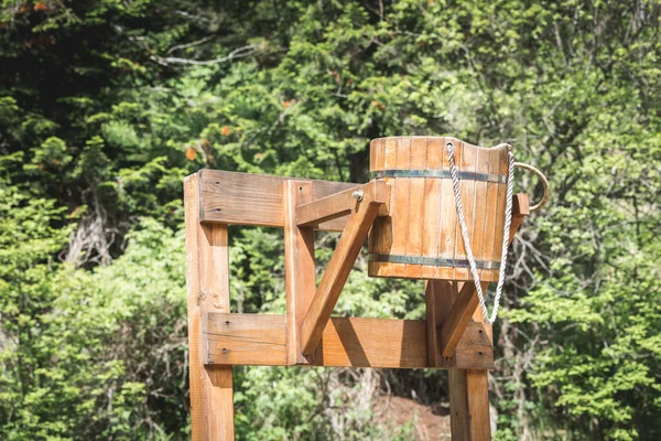 Wooden Bucket Filled Water Pouring Sauna Street — Stock Photo, Image