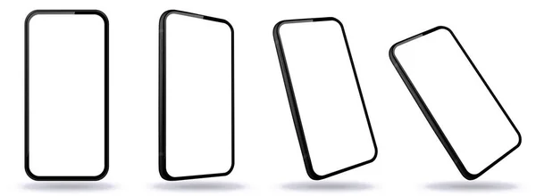 Perspektif görüşlü Siyah Cep Telefonu Vektör Mockup 'ı. Smartphone Ekranları Saydam Arkaplanda İzole Edildi.