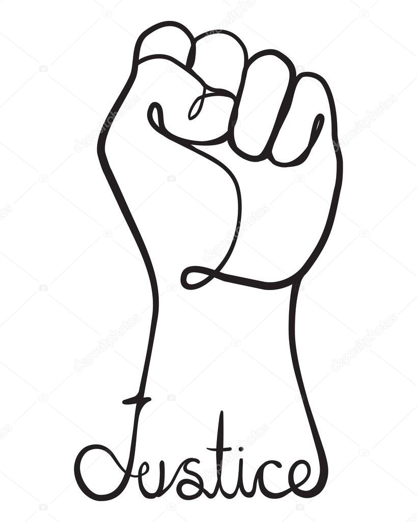 Justice Line Art Vector Illustration with Rising Fist.