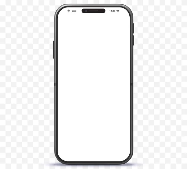 Beyaz ekranlı cep telefonu vektör modeli. Basit düzenlenebilir akıllı telefon çizimi şeffaf arkaplanda izole edildi. 