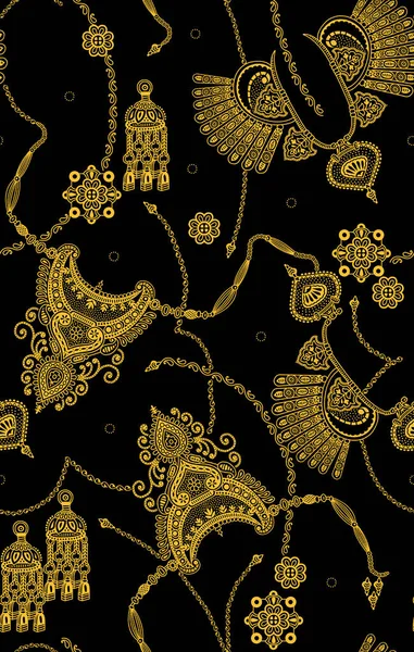 Seamless golden pattern on black color — Stock Photo, Image