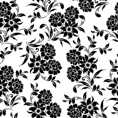 dikişsiz çiçek siyah beyaz desen