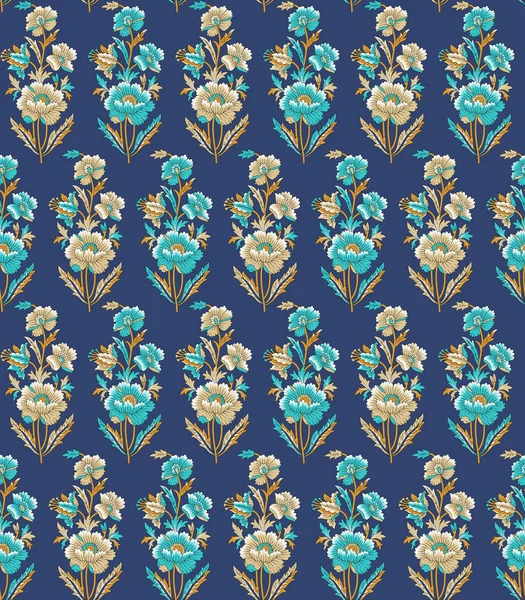 Απρόσκοπτη Mughal λουλούδι μοτίβο με μπλε χρώμα — Φωτογραφία Αρχείου