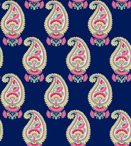 Paisley indiano senza cuciture con sfondo blu — Foto Stock