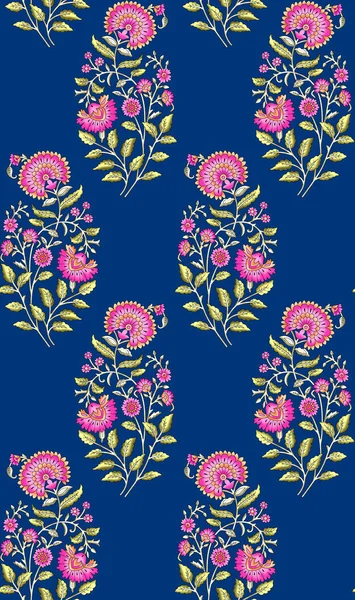 Patrón floral mughal sin costuras con fondo azul —  Fotos de Stock