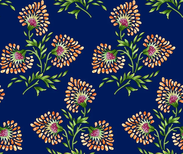 Patrón floral mughal sin costuras con fondo azul — Foto de Stock