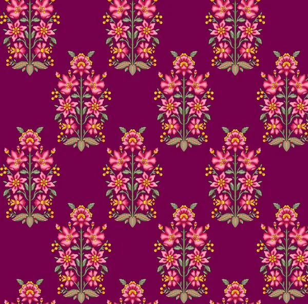 Padrão floral mughal sem costura com fundo marun — Fotografia de Stock