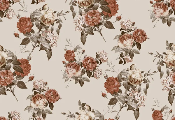 Seamless botanical rose flower pattern — Stock Photo, Image