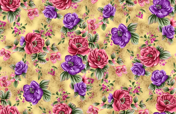 Seamless colorful flower pattern digital background — Stock Photo, Image
