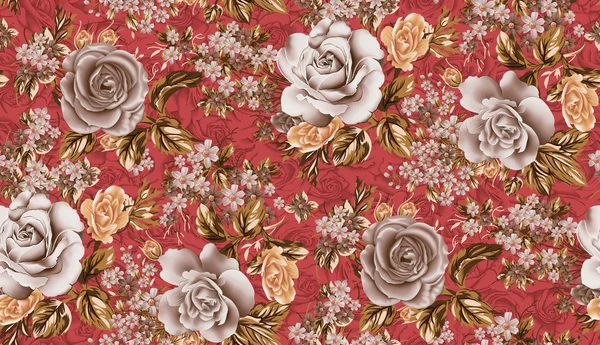 シームレスなヴィンテージ花のパターン赤い背景 — ストック写真