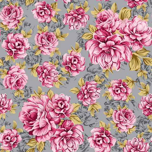 Seamless pink flower pattern with grey background — Stock Photo, Image