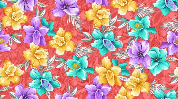 Diseño de flores coloridas tradicionales sin costuras — Foto de Stock