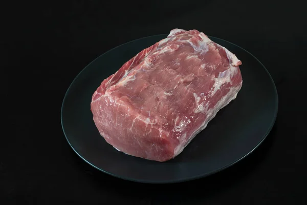 Pork Loin Plate Black Background — Stock Photo, Image