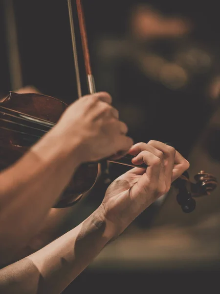 Nära Inramning För Symfoniorkesterviolinist — Stockfoto