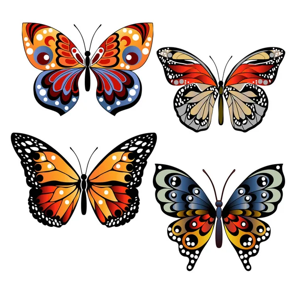 Mariposas Colores Brillantes Conjunto Mariposas Multicolores Filigrana Elemento Decorativo Diseño — Archivo Imágenes Vectoriales
