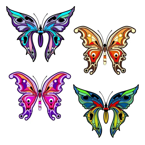 Mariposas Colores Brillantes Conjunto Mariposas Multicolores Filigrana Elemento Decorativo Diseño — Archivo Imágenes Vectoriales