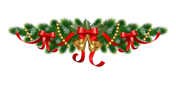 Christmas Decorations Bells Fir Tree Holly Decorative Elements Design Element — Stock Vector